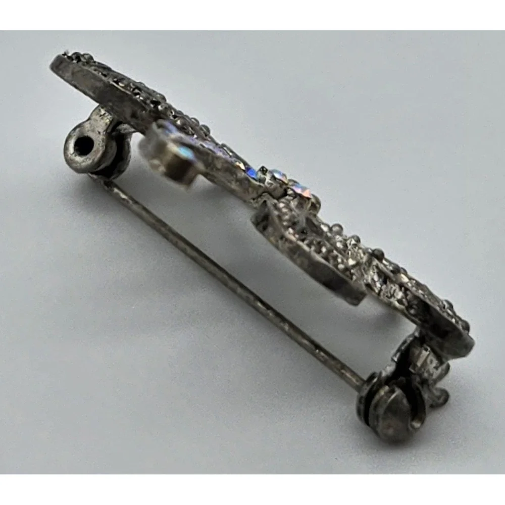 Vintage Dragonfly Brooch Silver Tone‎ Marcasite Style AB Rhinestone Insect Pin